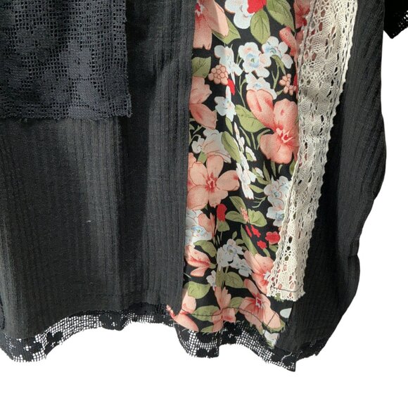 POL Floral Lace Patchwork Top-BLACK S/M/L NIP POL SHORT SLEEVE PATCH - Picture 5 of 16